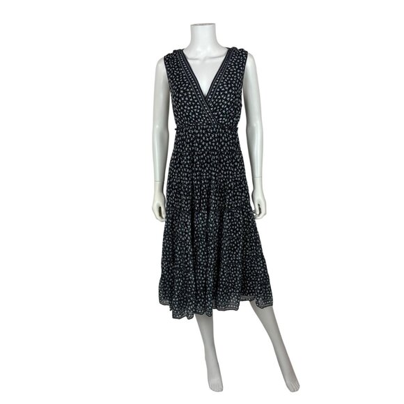 Max Studio London Mesh Midi Dress Womens L Black White Printed Tiered Skirt - Picture 1 of 12